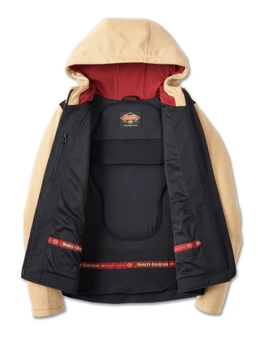 Harley-Davidson Women’s Two-Tone Hooded Jacket Black Beige Tan with Red Lining - Picture 3 of 13